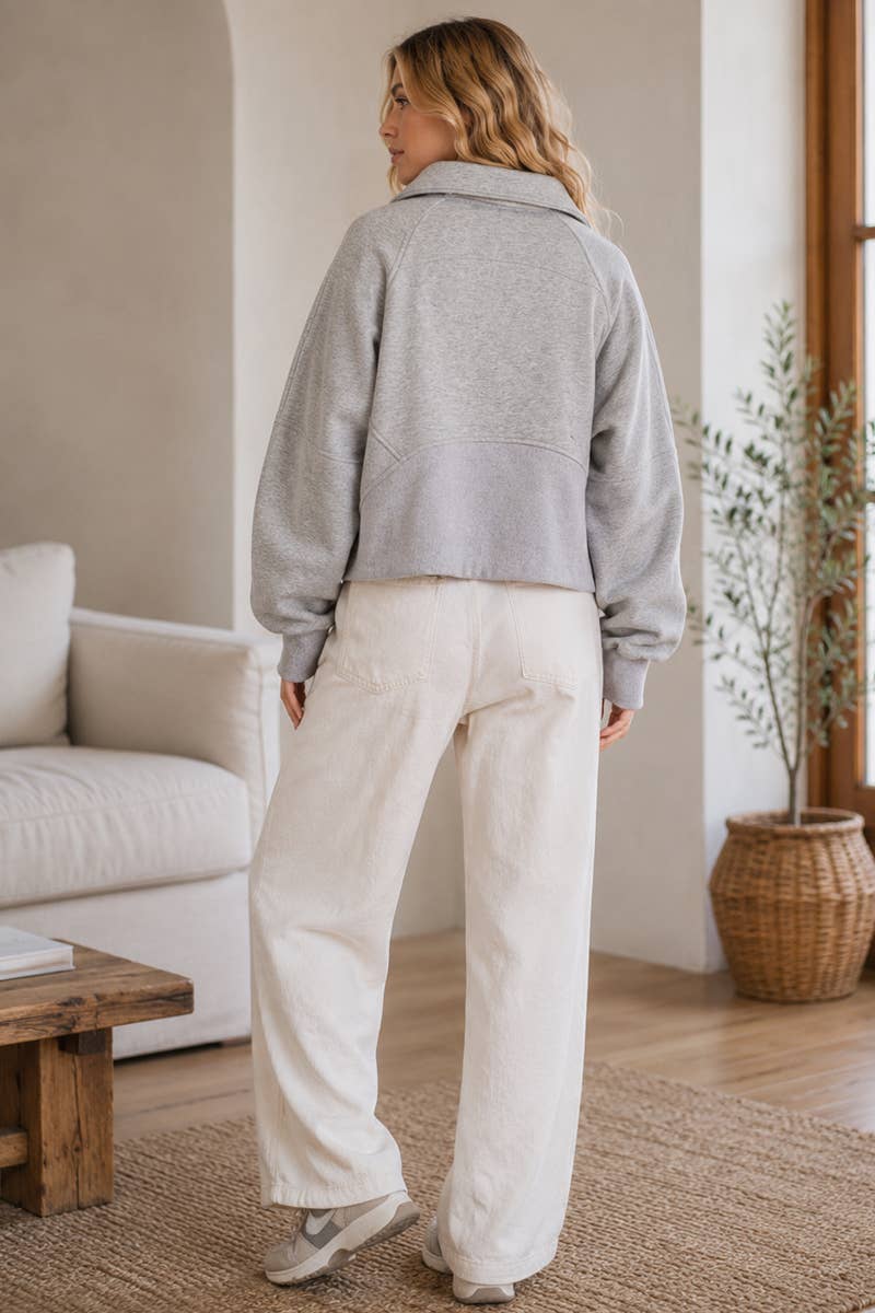 Gray Half Zip Funnel Neck Sweatshirt