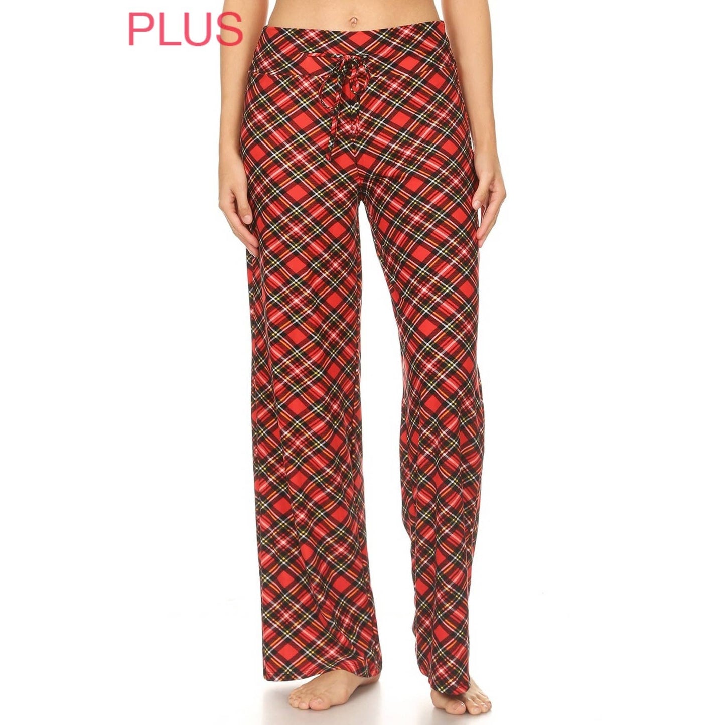 Plus Size Buttery Soft Christmas Plaid Pajama Pants with Drawstring