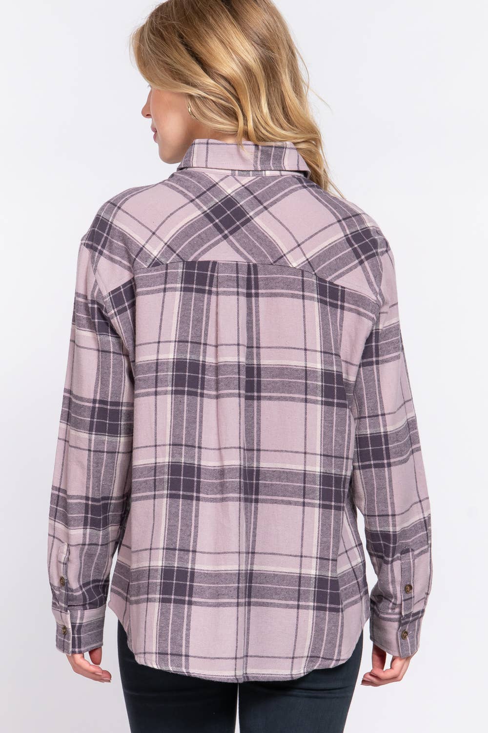 Pink/Mauve/Purple Front Pocket Plaid Shirt