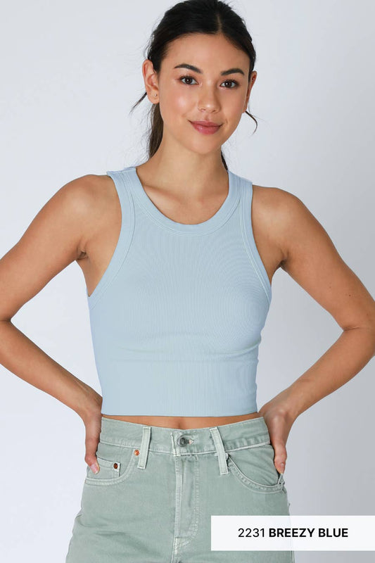 NikiBiki Ribbed High Neck Crop Top: Breezy Blue