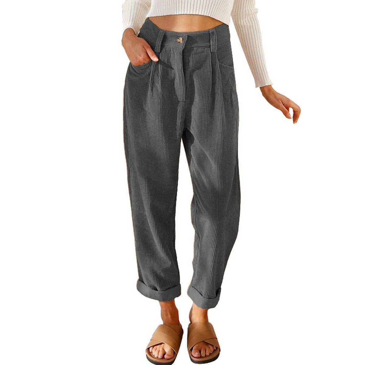 Gray corduroy straight leg pants