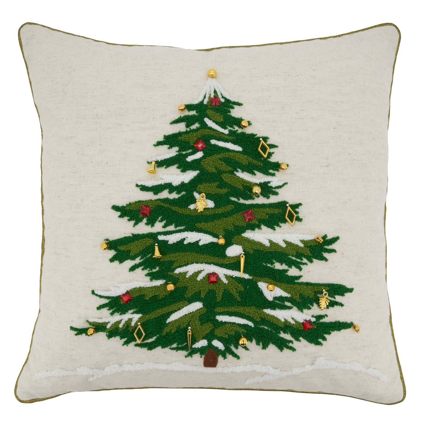 Throw Pillow With Embroidered Christmas Tree Design: 18" Inch
