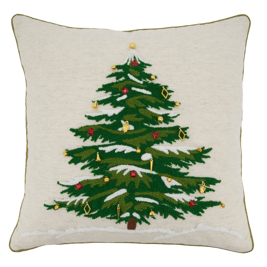 Throw Pillow With Embroidered Christmas Tree Design: 18" Inch