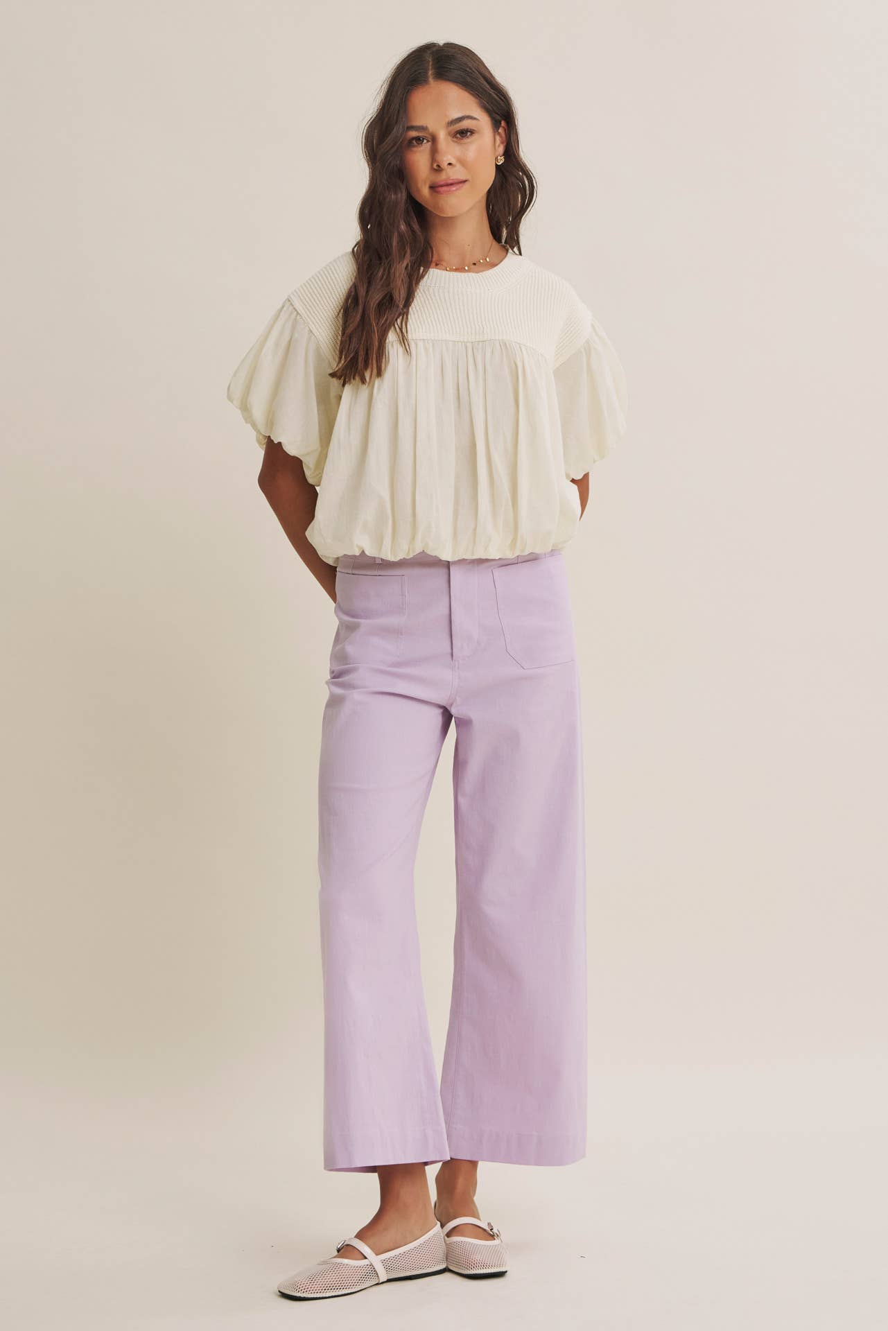 SEASONLESS STRETCHY COTTON LINEN ANKLE PANTS WITH POCKETS: LILAC / S