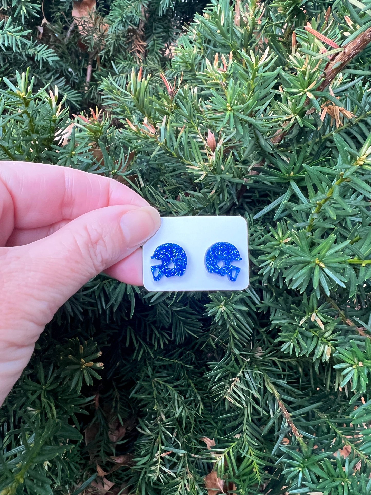 Blue Glitter Acrylic Football Helmet Earrings