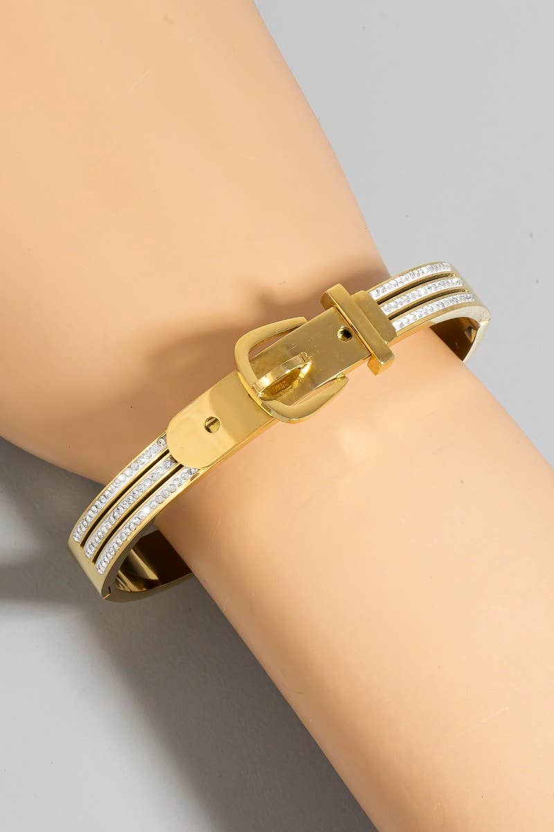 Gold Pave Belt Style Hinge Bangle Bracelet
