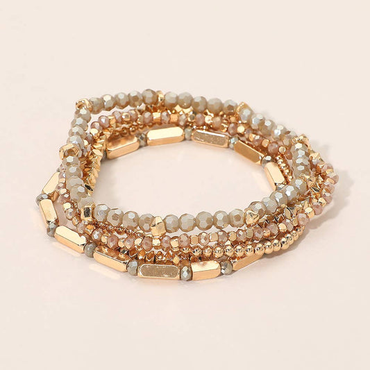 Brown Faceted Beaded Stretch Multi Layered Bracelet Set