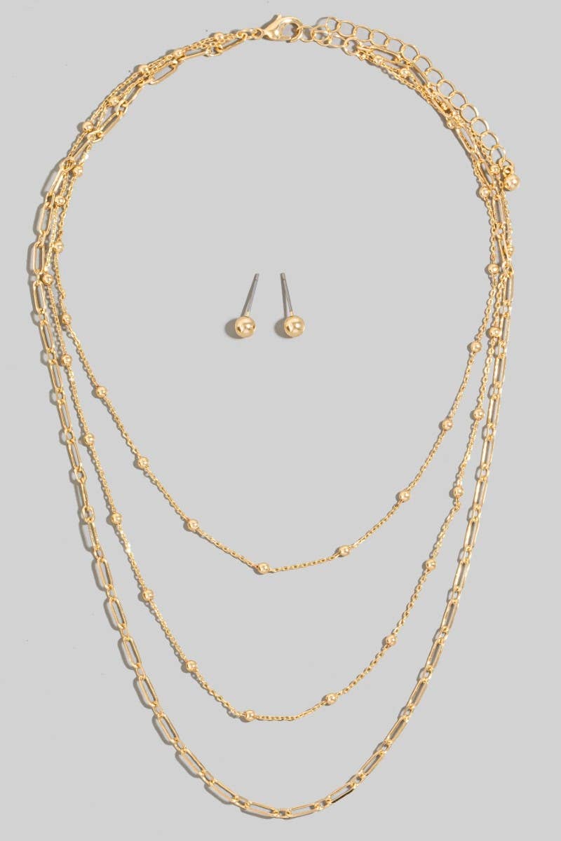 Gold Mixed Layered Chains Necklace Set