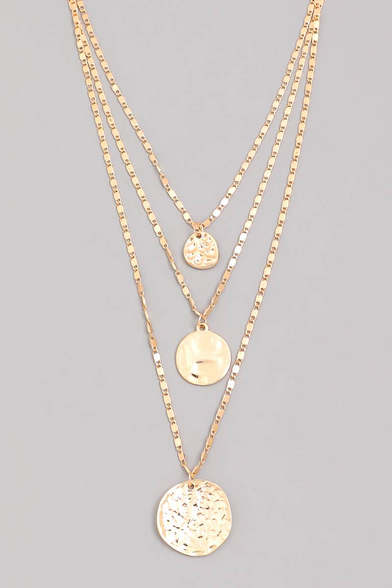Gold Chain Hammered Coin Pendant Necklace