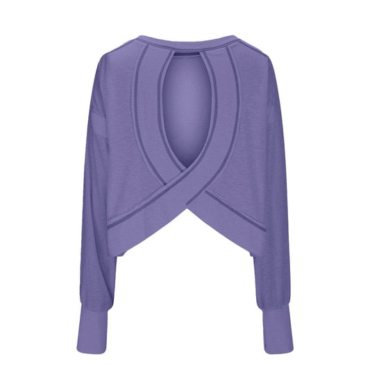 Purple Slouchy wrapped cutout back workout long sleeve Tee