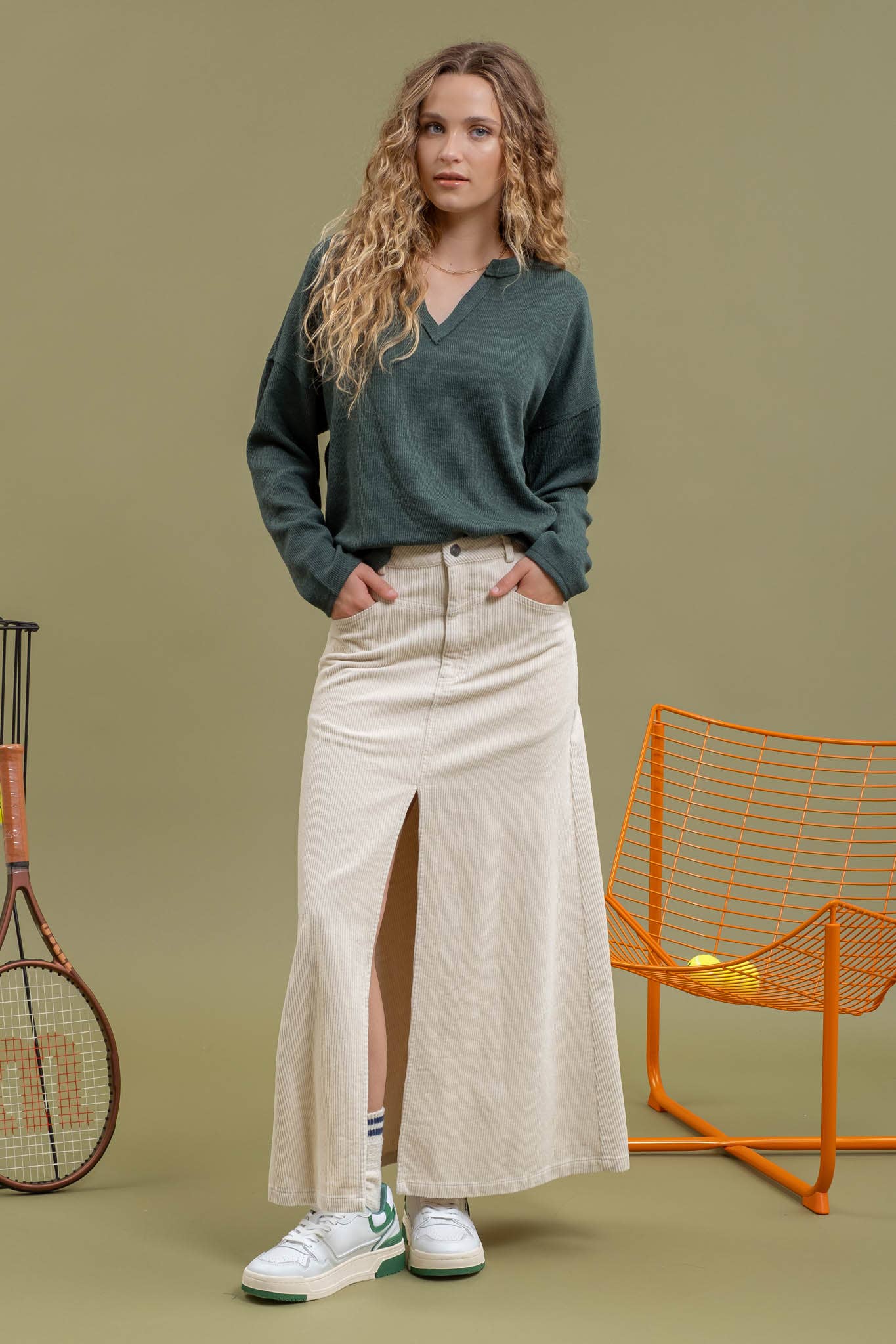 Forest Green Notch Neck Knit Top