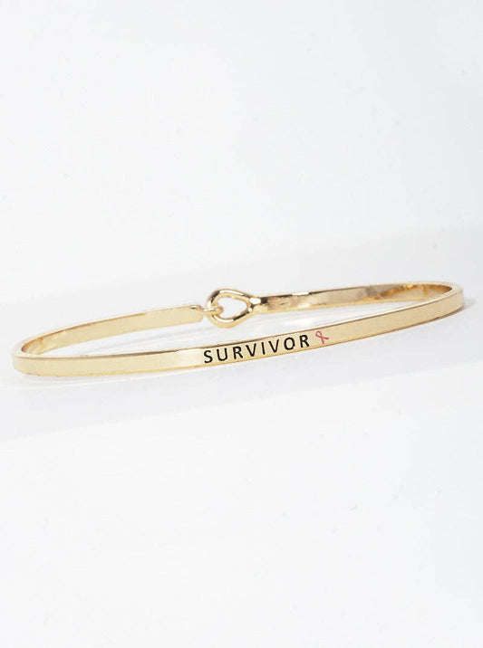 Gold "Survivor" Engraved Inspirational Bangle Bracelet