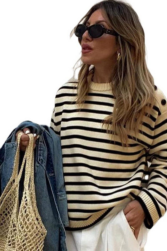 Khaki & Black Striped Contrast Knit Sweater