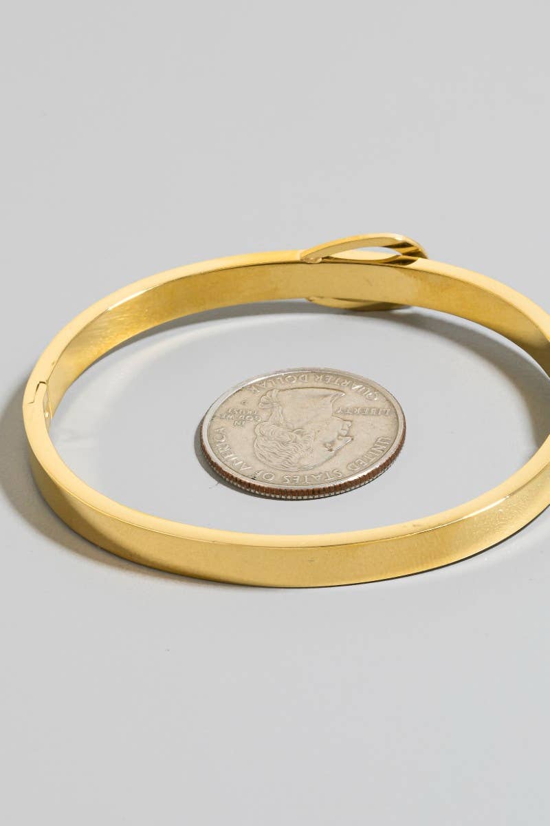 Gold Stainless Steel Pave Belt Style Hinge Bangle Bracelet