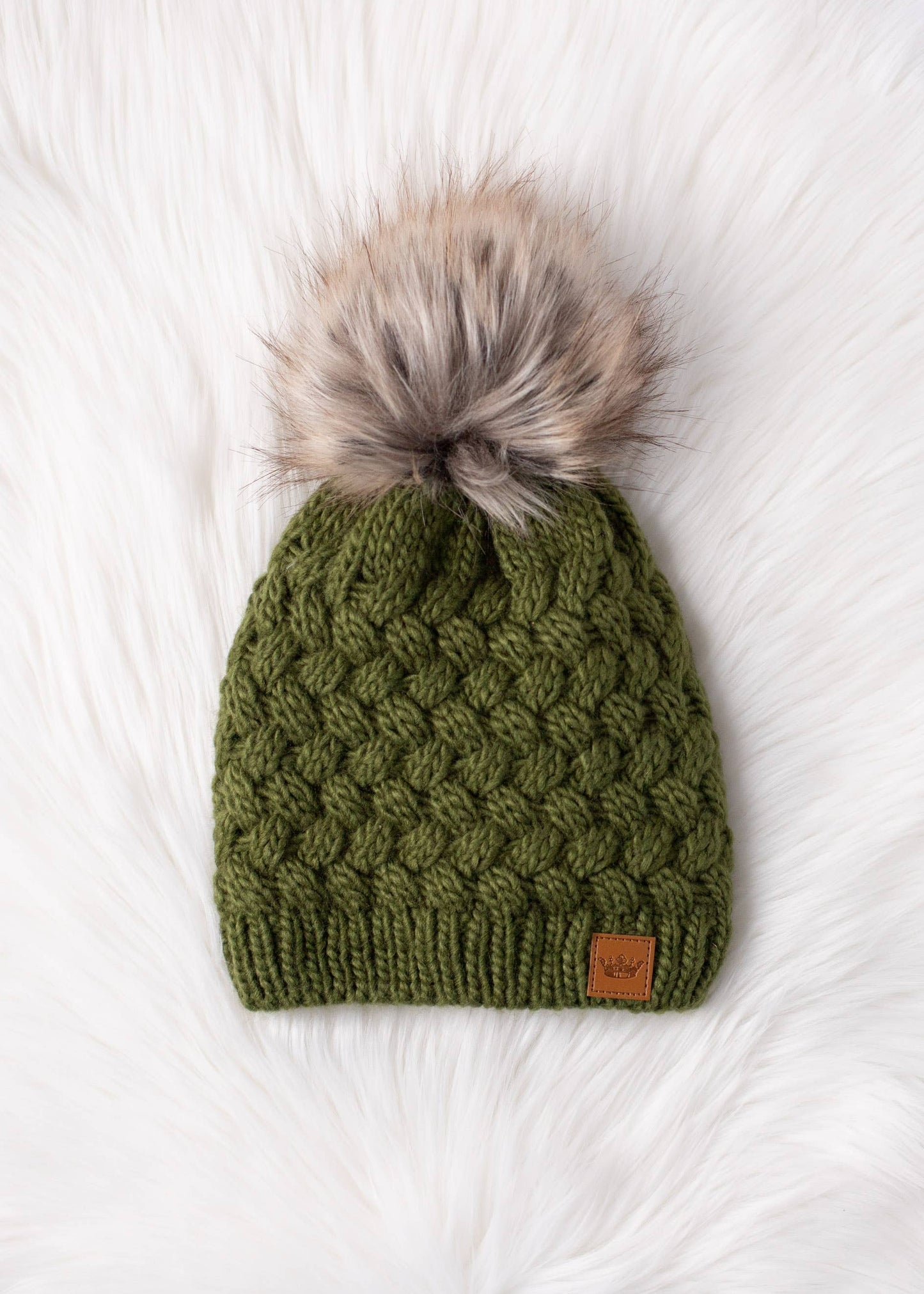 Olive Knit Pom Winter Hat