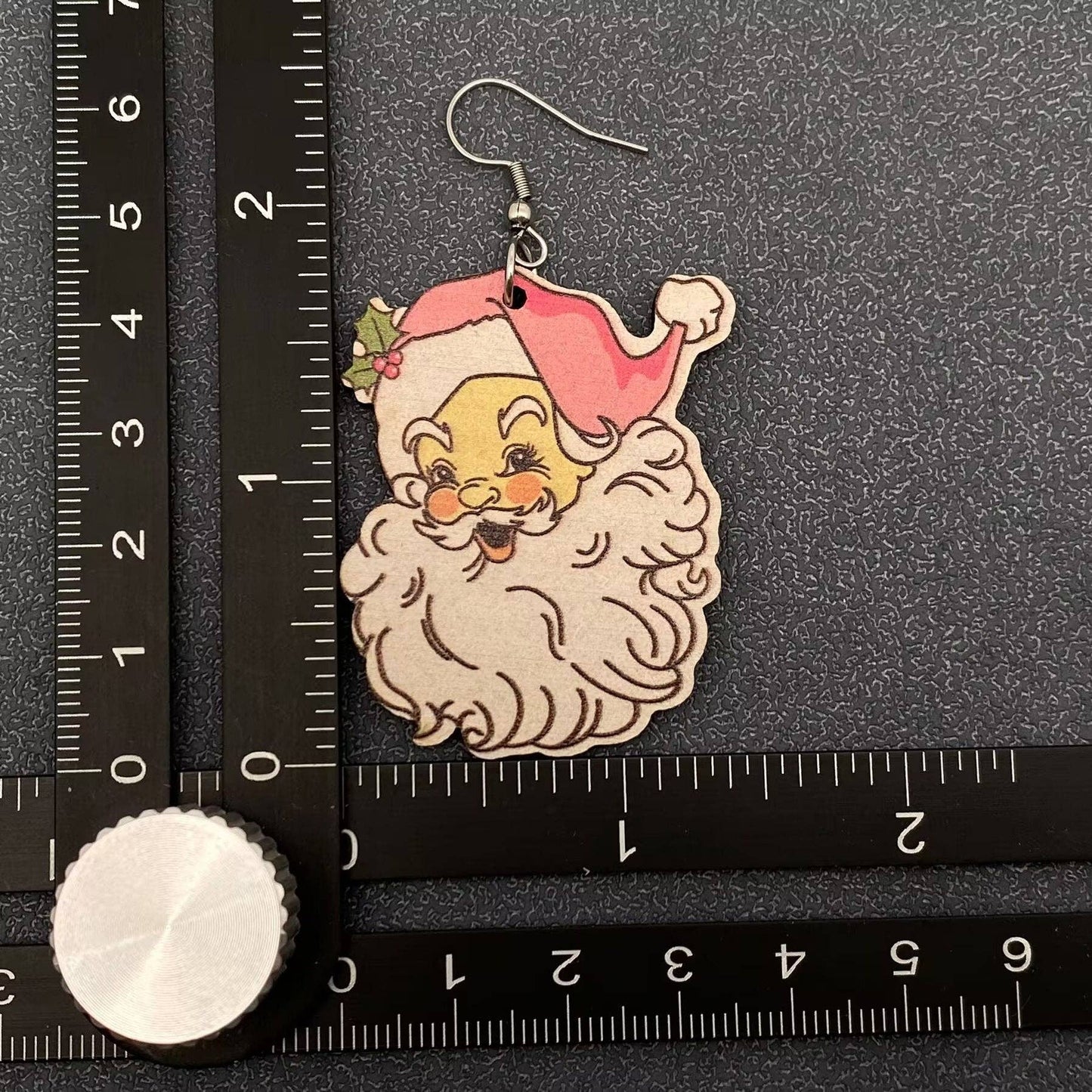 Christmas Pink Santa Claus Wooden Dangle Earrings