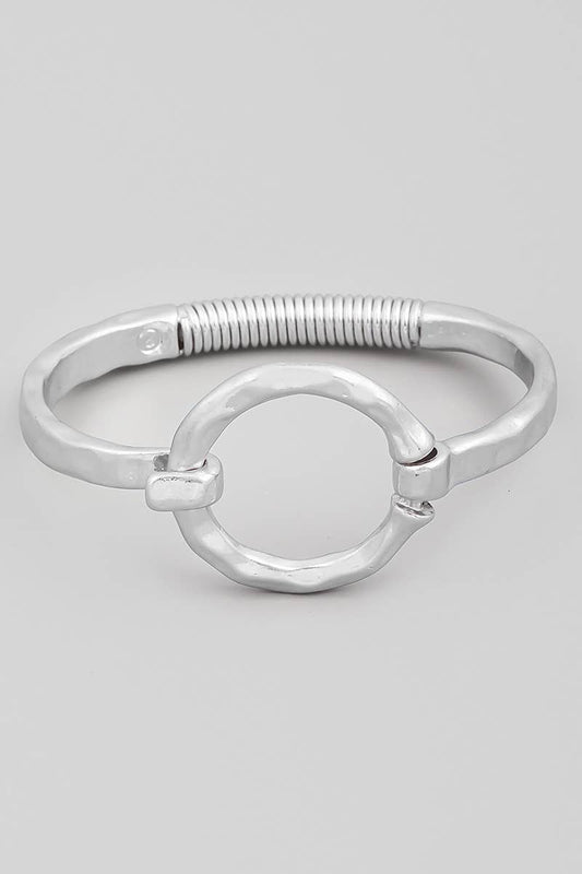 Silver Hammered Circle Bangle Bracelet