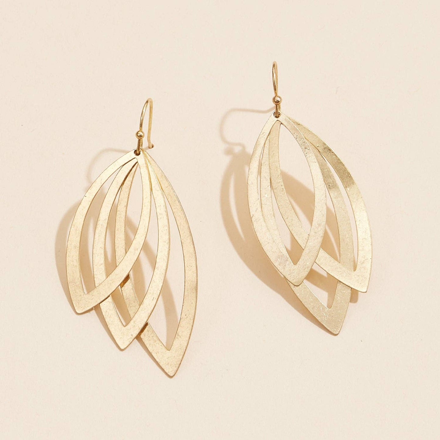 Gold Tone Elegant Layered Leaf Metal Earrings