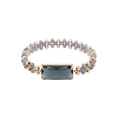 Grey Crystal Beaded Stretch Bracelet with Topaz Stone