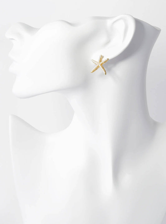 Pearl & Crystal Starfish Stud Earrings