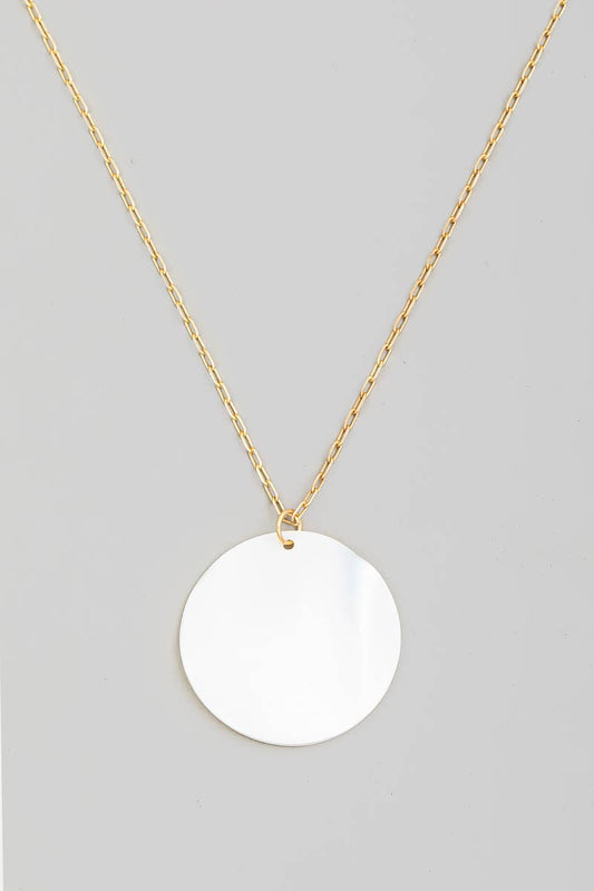 Mother Of Pearl Disc Pendant Chain Necklace