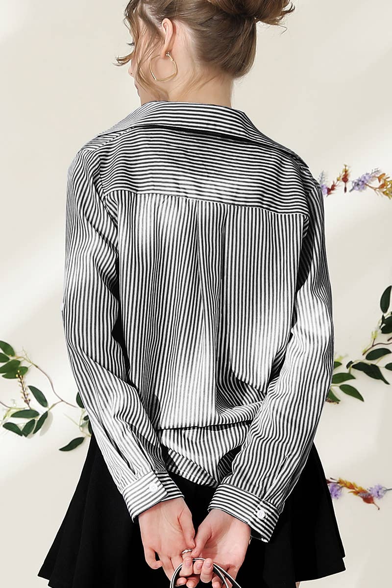 Striped Lapel Long Sleeve Shirt