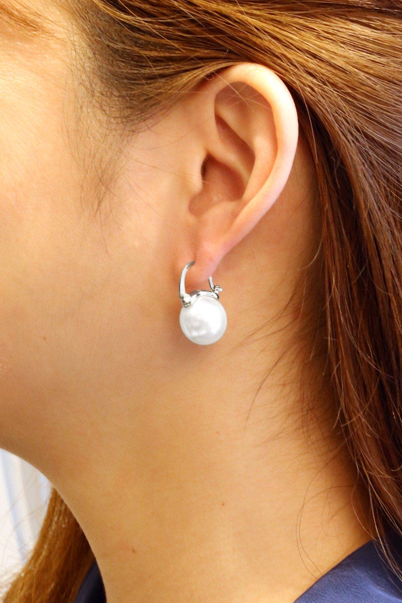 14K Pearl Pincatch Earrings: Silver