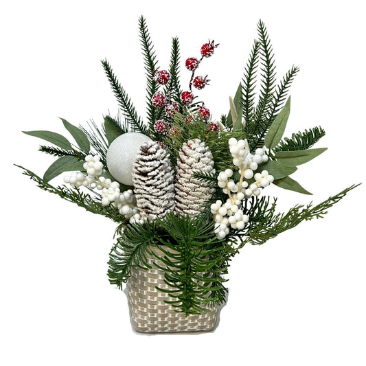 Home on the farm Winter Arrangement  13.5 H X 4" P