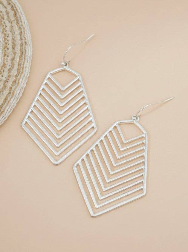 Chevron Layered Brushed Dangle Drop Earrings: Worn Gold