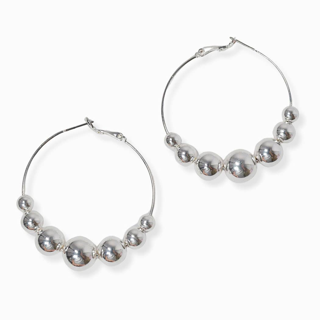 Multi sized ball 2 inch hoop earring: Silver