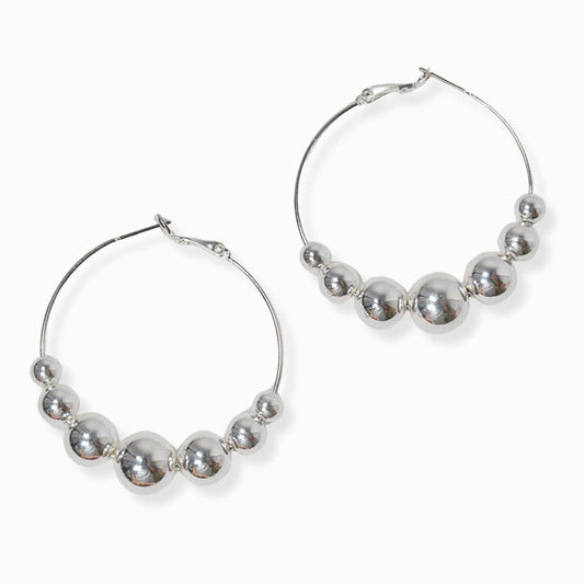 Multi sized ball 2 inch hoop earring: Silver