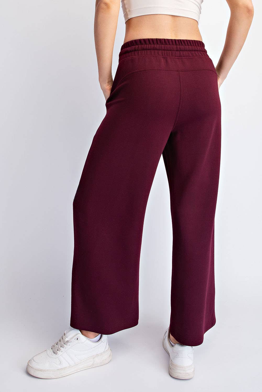 Dark Cherry Modal Scuba Cropped Wide Pant