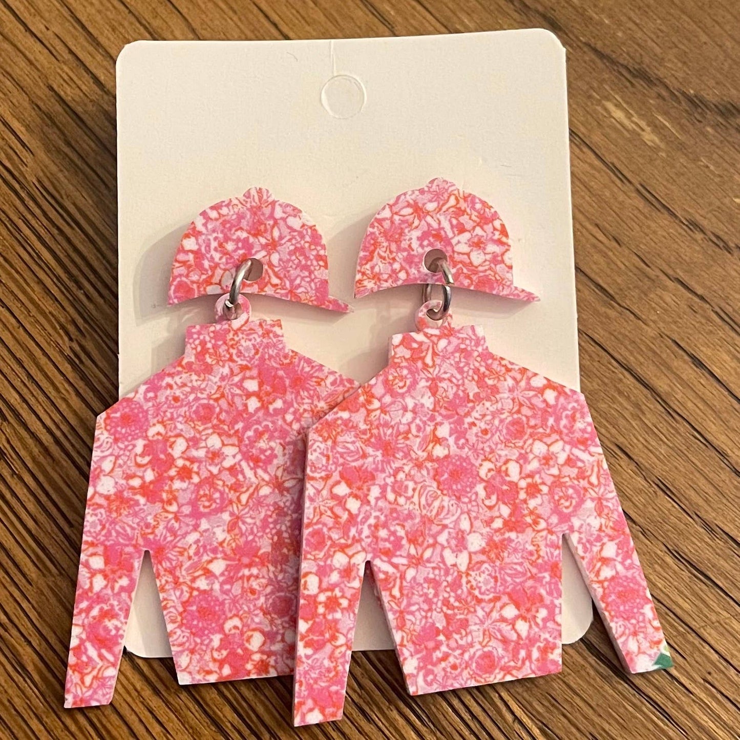 Pink Derby Jockey Silk Acrylic Earring