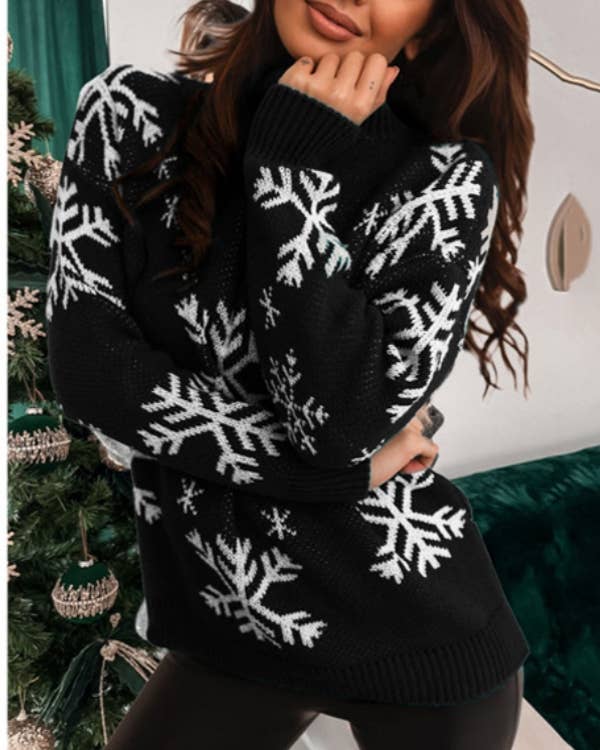 Christmas Snowflake Neck Pullover Sweater: Red