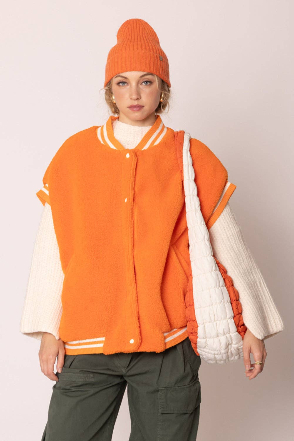 Orange & Ivory Large Quilted Puffer Shoulder Bag