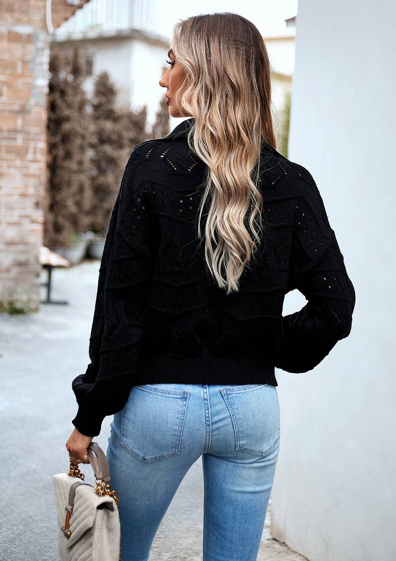 Black Multicolor V-neck Knitted Sweater Top