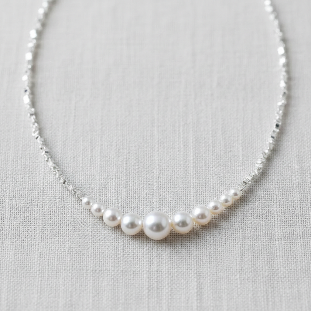 Gradient Pearl Necklace with Silver Charm