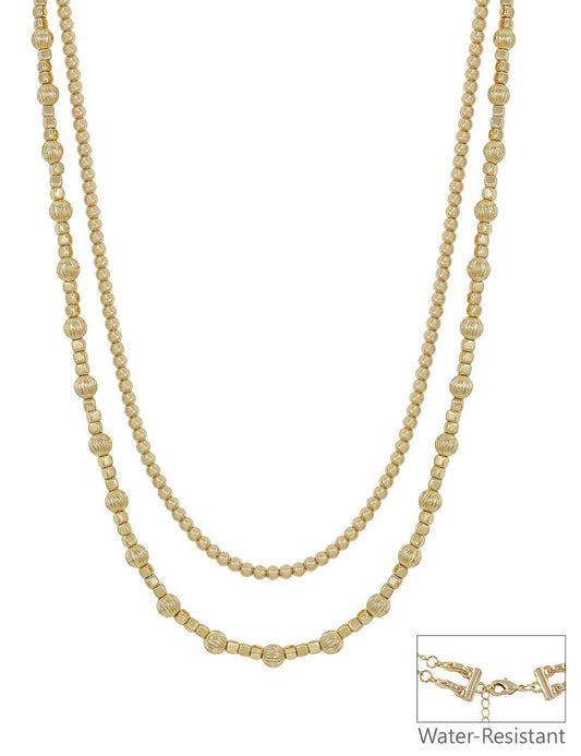 Water Resistant Double Layered Gold and Pearl Beaded Multiway 16"-18" Necklace