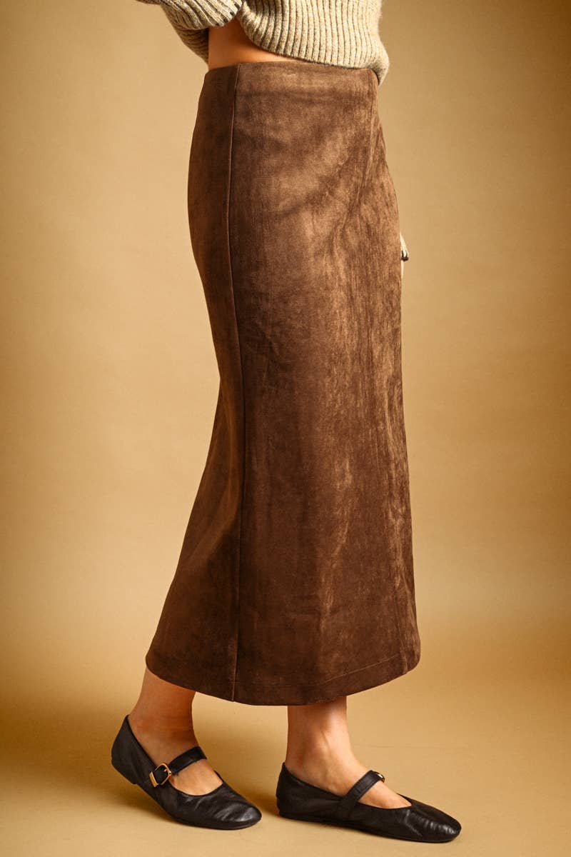 Coffee Suede Straight Skirt