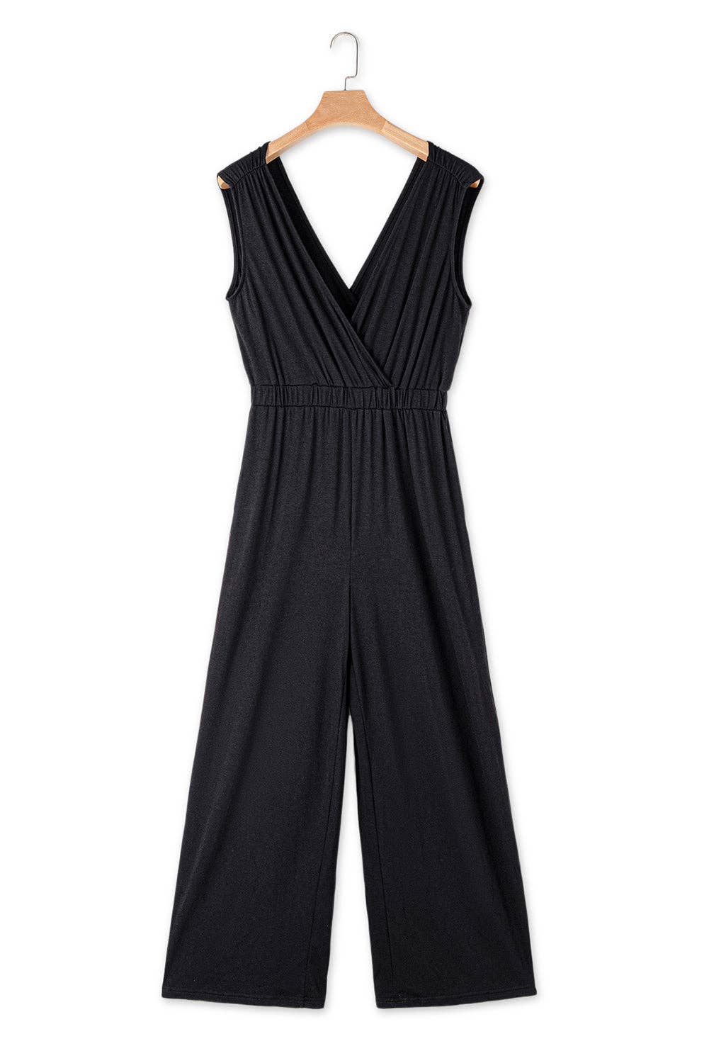 Wide Leg Backless Jumpsuit: Black