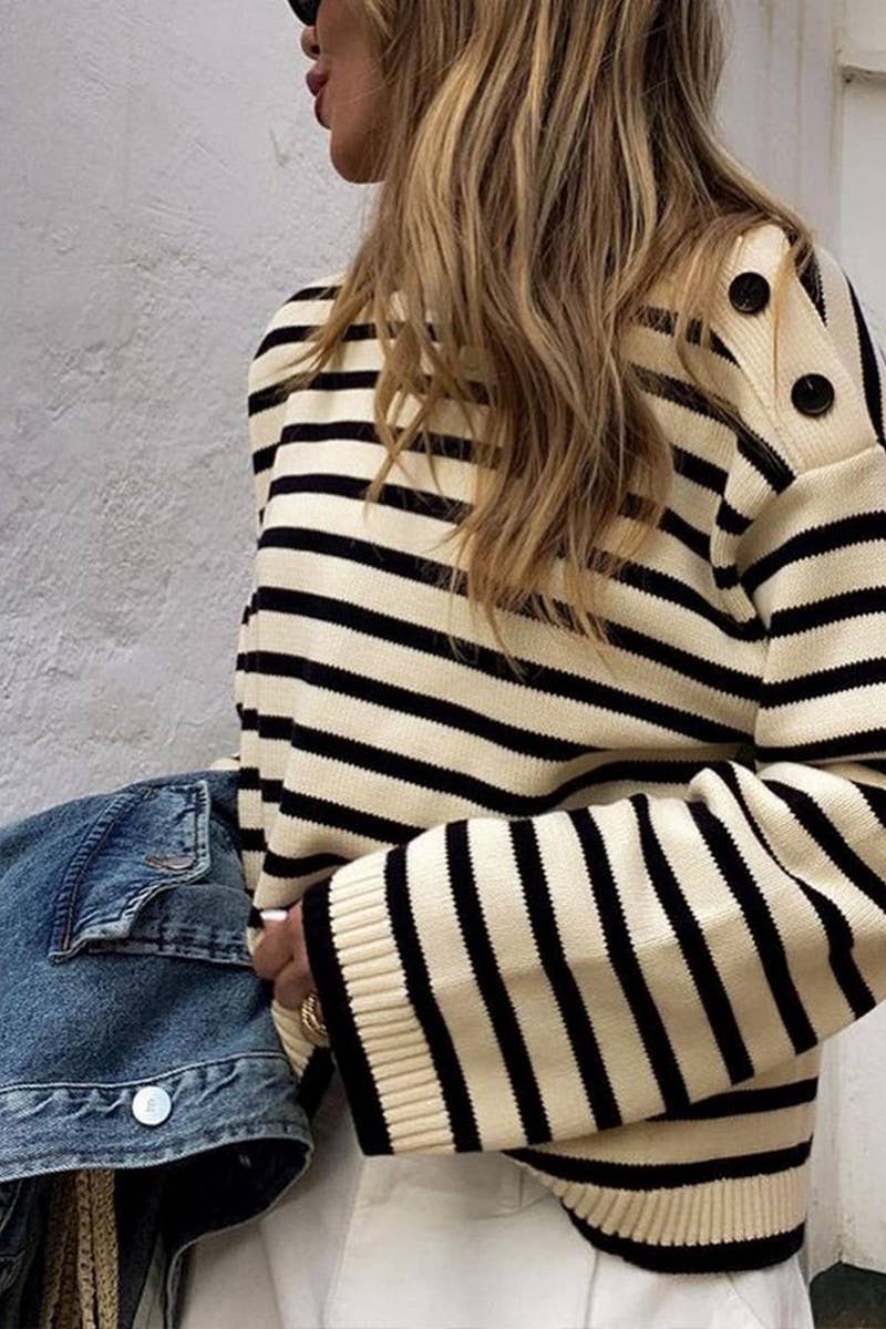 Khaki & Black Striped Contrast Knit Sweater