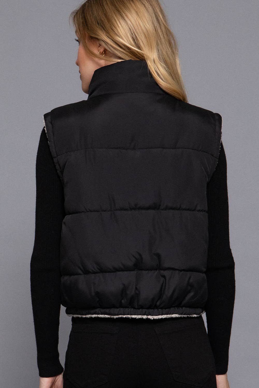 Black Reversible Fur Padding Vest