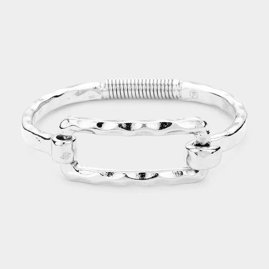 Metal Cut Out Rectangle Hook Bracelet: Silver