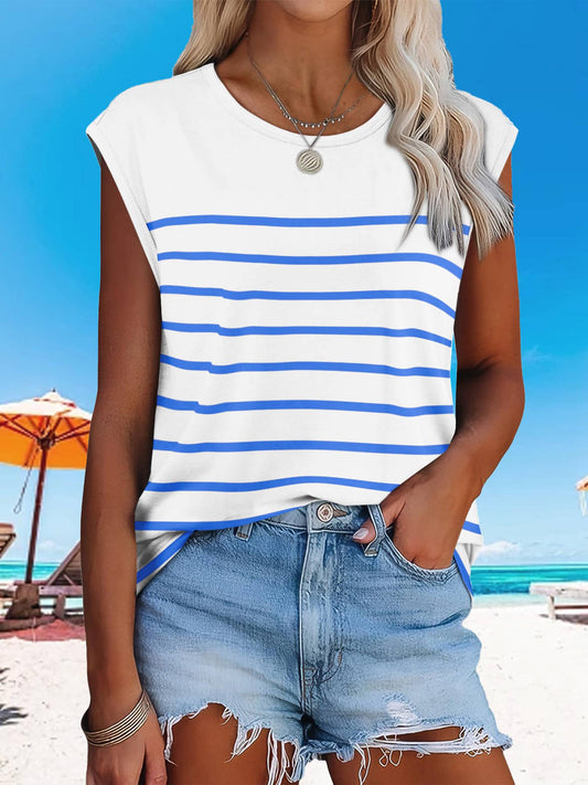 SALE Blue Striped Sleeveless Top