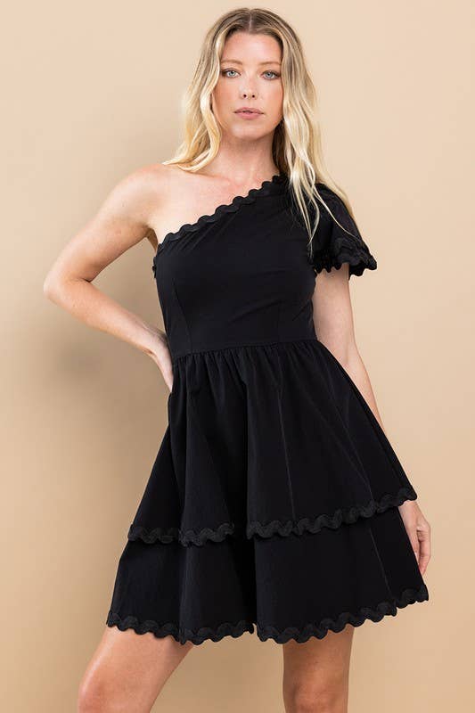 Black Tiered One Shoulder Dress