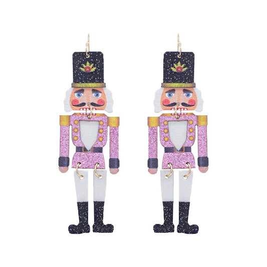Pink Glitter 3" Nutcracker Earring