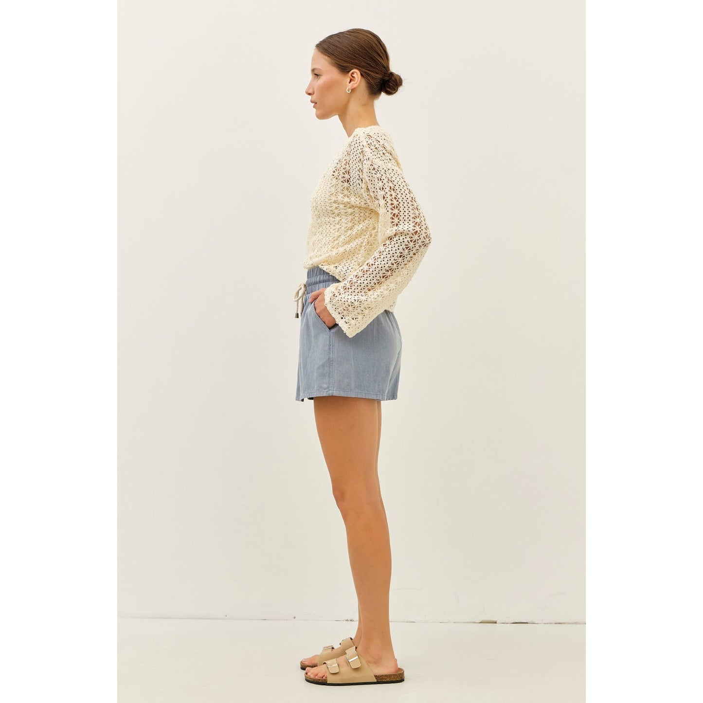 Cream Sheer Floral Crochet Top With Bell Sleeves