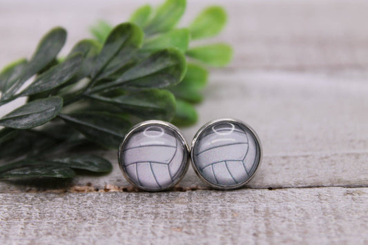 Volleyball 12mm Glass Stud Earrings