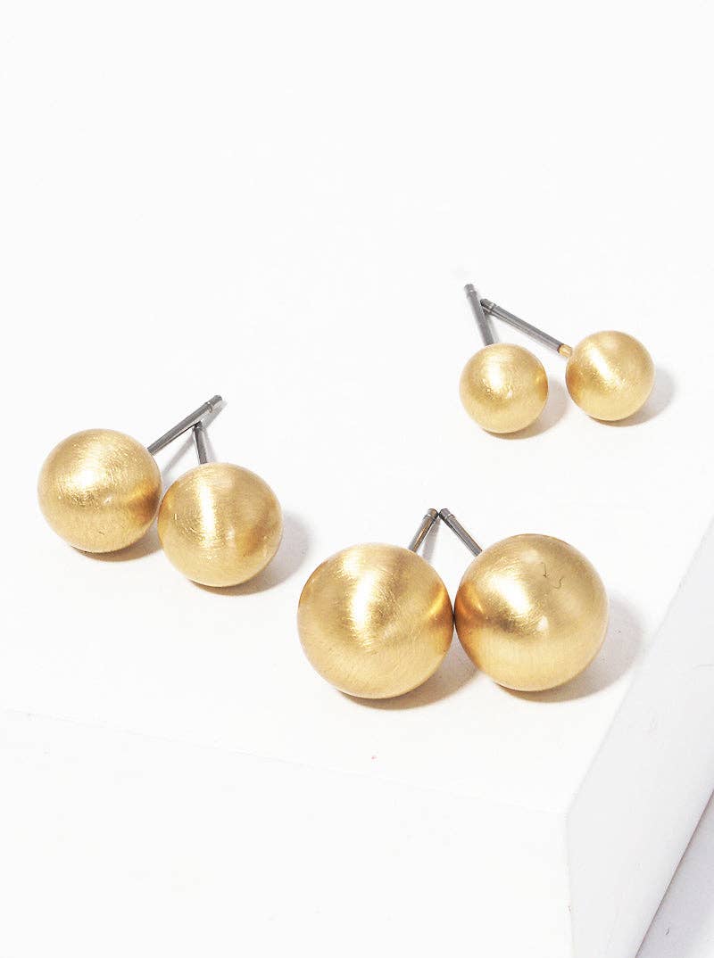 Set Gold Metallic Ball Bead Stud Earrings