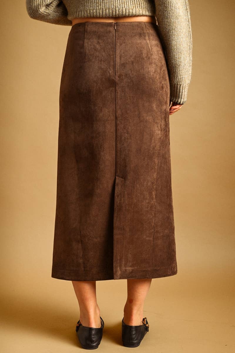 Coffee Suede Straight Skirt